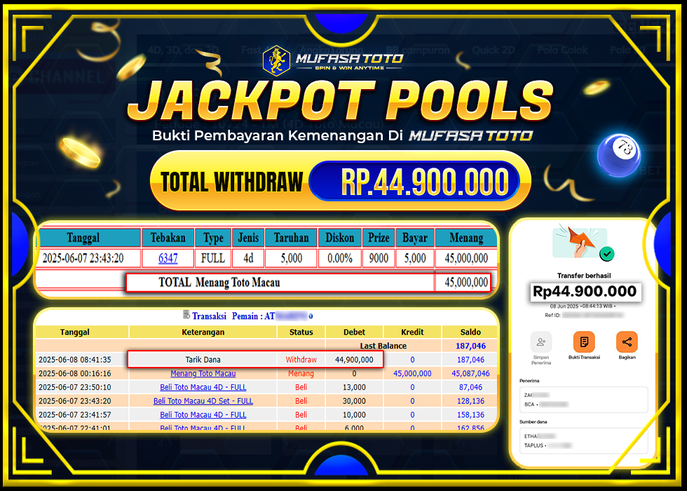 MUFASATOTO JACKPOT POOL TOTO MACAU Rp.44.900.000 | LUNAS